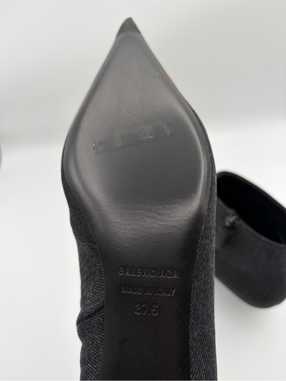 Balenciaga BB Logo Knife Ankle Boots Charcoal Wool Gold Hardware Pointed Toe EU - Picture 6 of 14